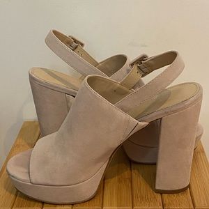 Pinky Nude Suede Chunky open Toed Platform Mule